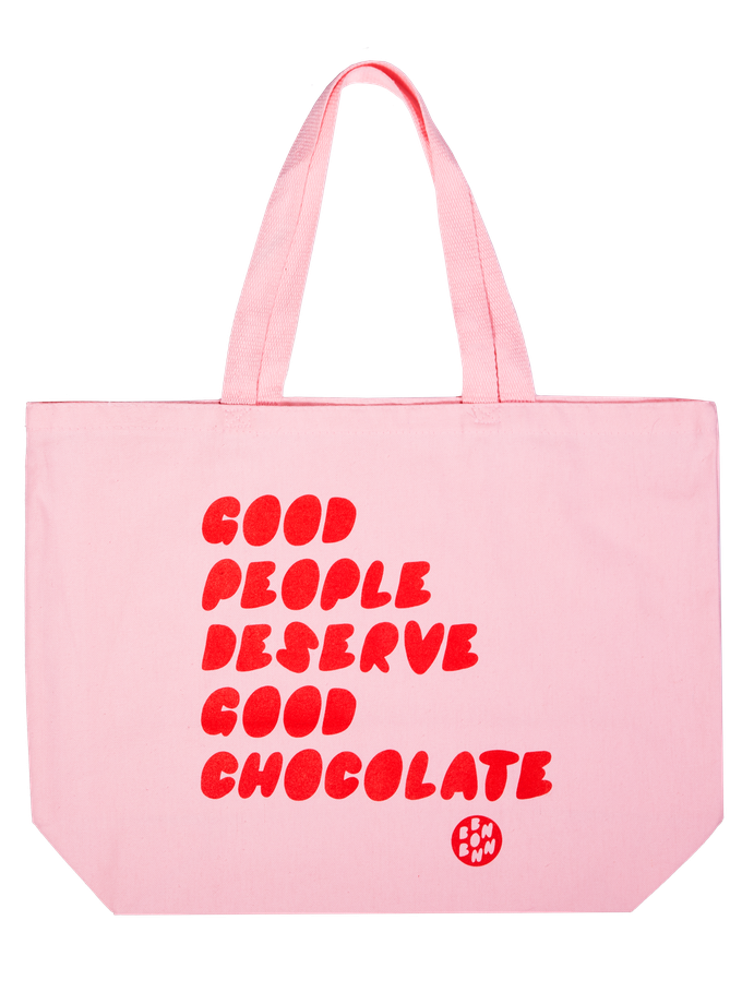 Pink & Red Tote "Good People Deserve Good Chocolate" Same Day Delivery