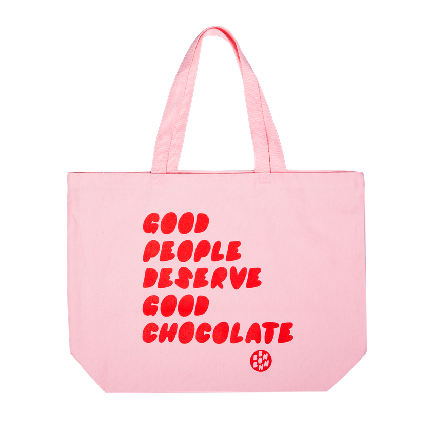 Pink & Red Tote "Good People Deserve Good Chocolate" Same Day Delivery